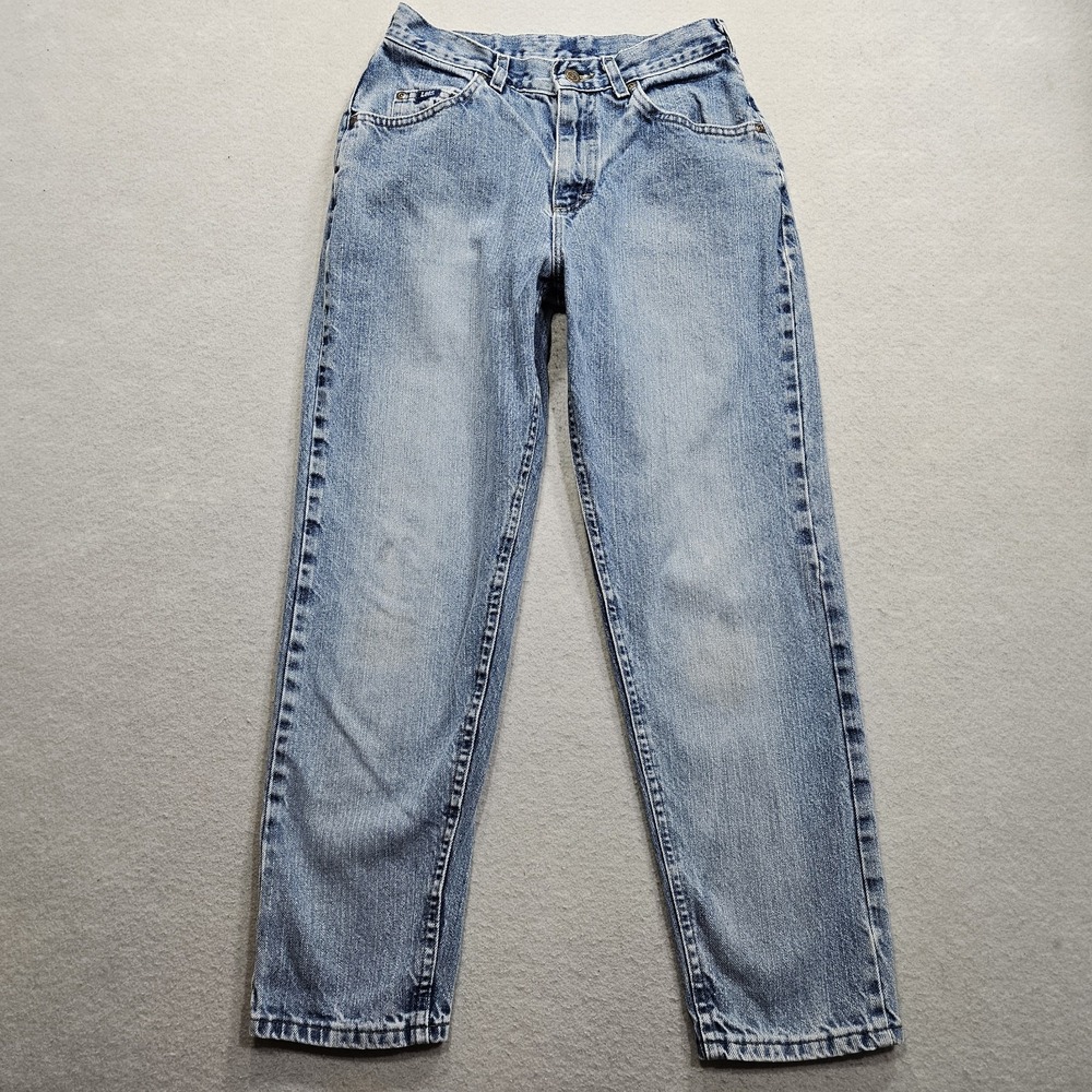 Vtg 90s Lee Mom Jeans 27x27 Blue High Rise Taper Leg Made in USA 100% Cotton